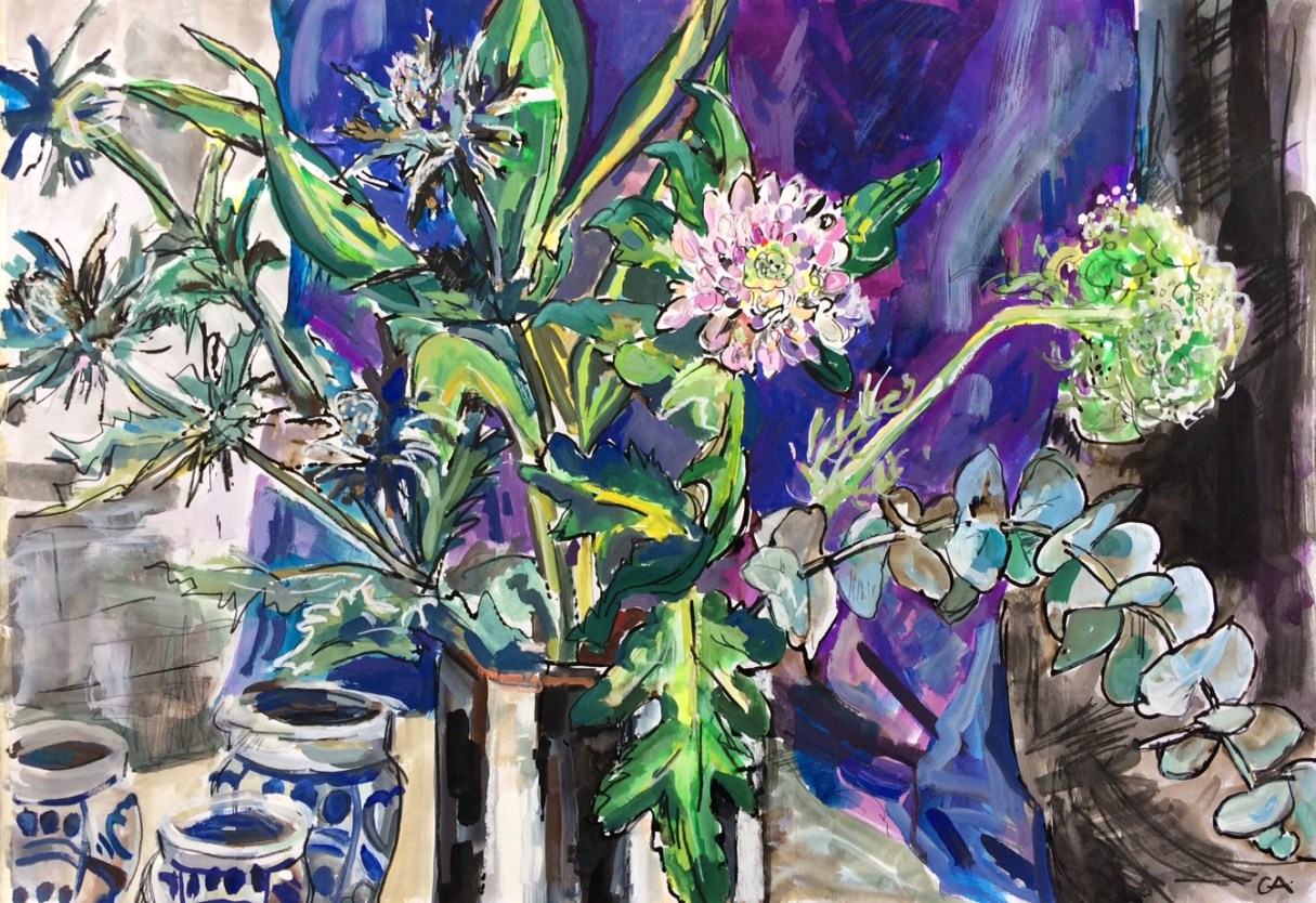 Crysanthemums, sea holly, dill etc